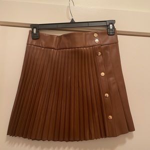 Brown Leather pleated skirt